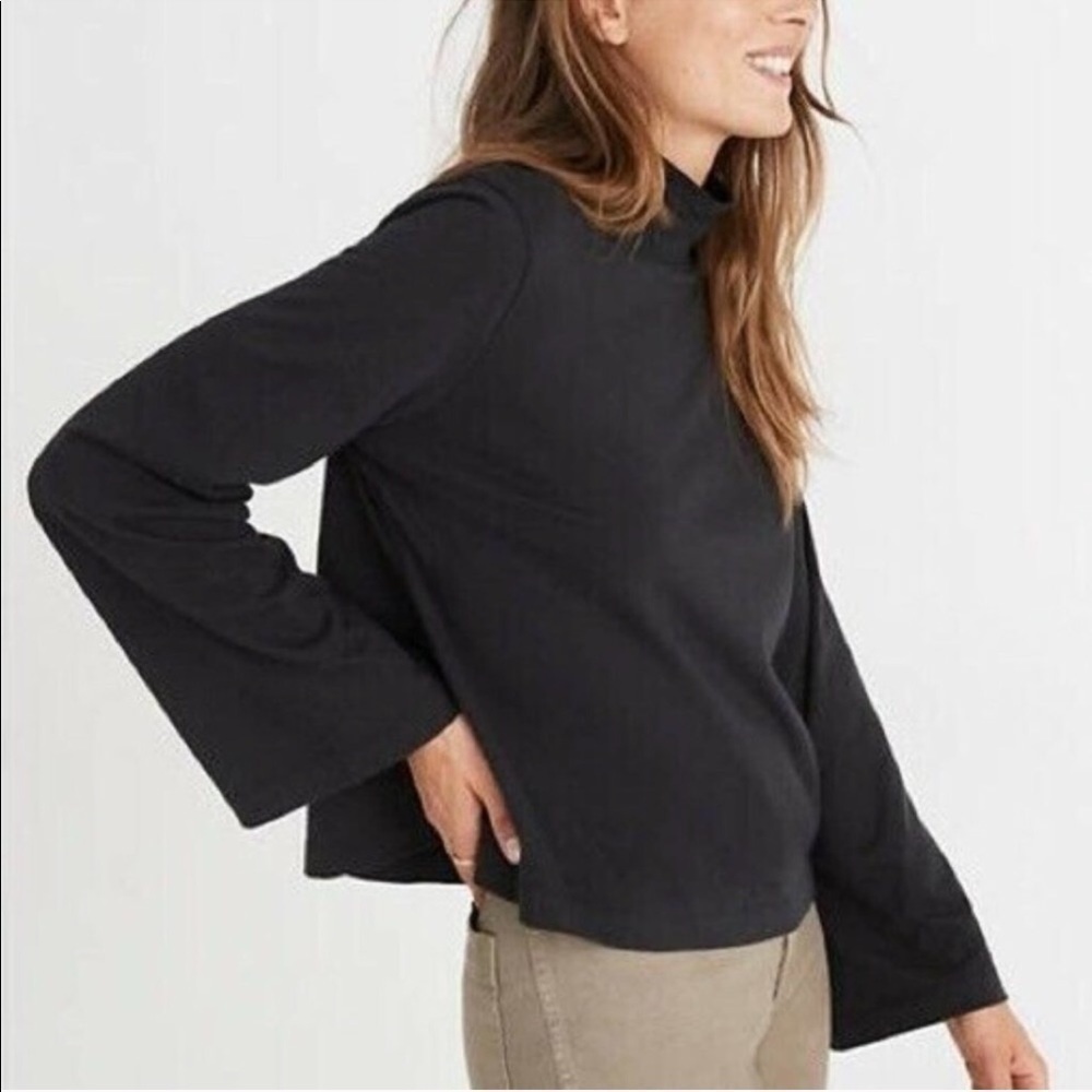 Madewell Black Mock Neck Turtleneck Wide Sleeve